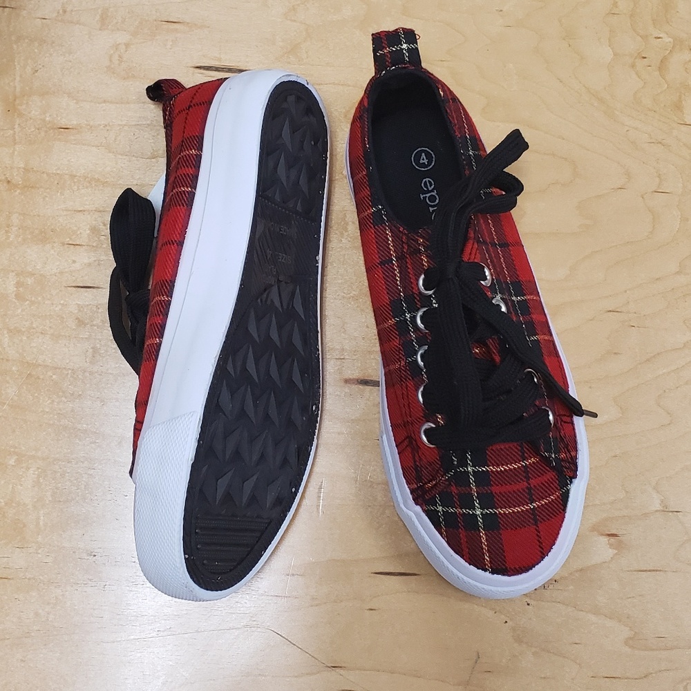 Red Plaid Sneakers for Girls - Brand New